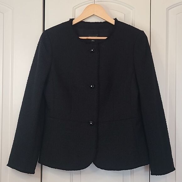 Ann Taylor Black Tweed Flared Peplum Blazer Jacket Size 6 - Picture 1 of 11